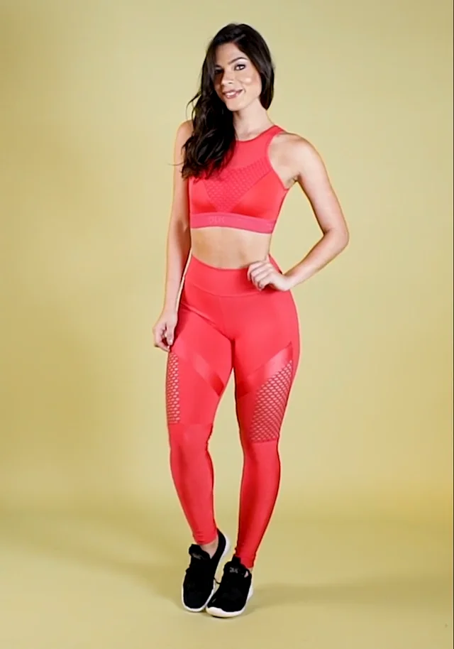 Calça legging energy com recortes em tela rosa - DLK - Calça