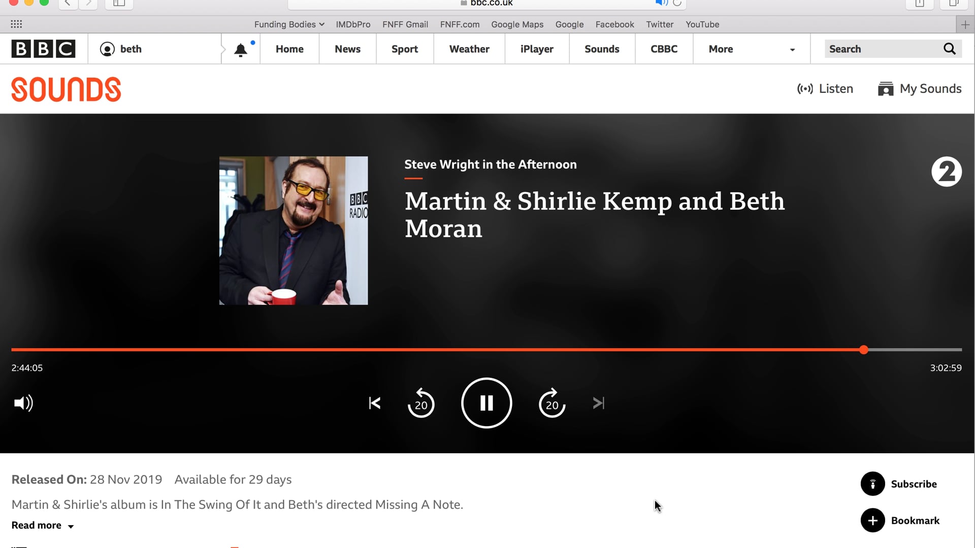 Steve Wright talks to Beth Moran on BBC Radio 2 - Nov 2019