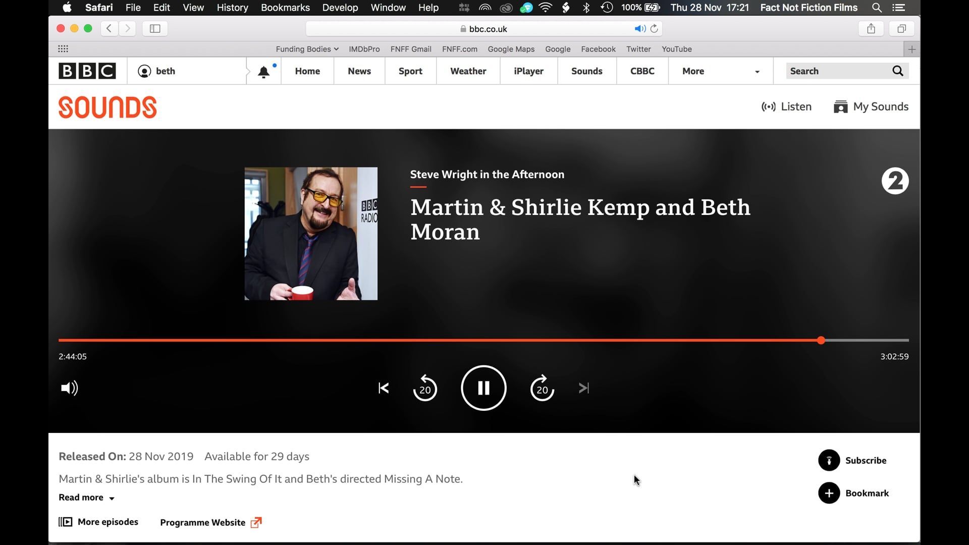 Steve Wright talks to Beth Moran on BBC Radio 2 - Nov 2019