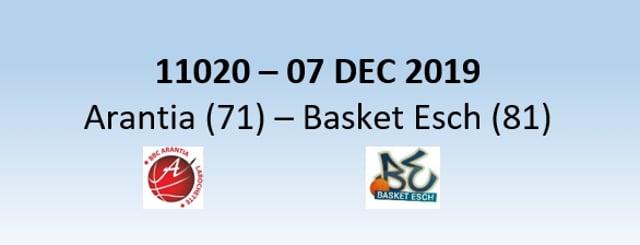 N1H 11020 Arantia Larochette (71) – Basket Esch (81) 07/12/2019