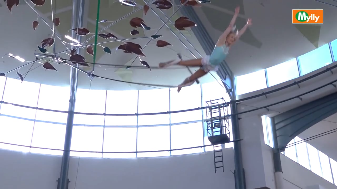 Trapeze performance at shopping mall
