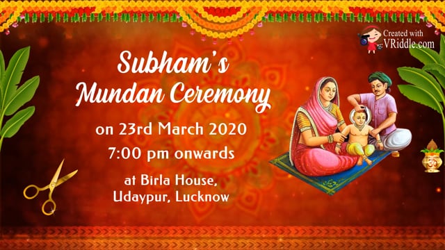 Mundan Ceremony Videos | Mundan Ceremony Invitation Cards |  Puttuventrukulu, Chudakarna, Tonsuring, Baby First Haircut, Birth Hair  Removal invitations – SeeMyMarriage