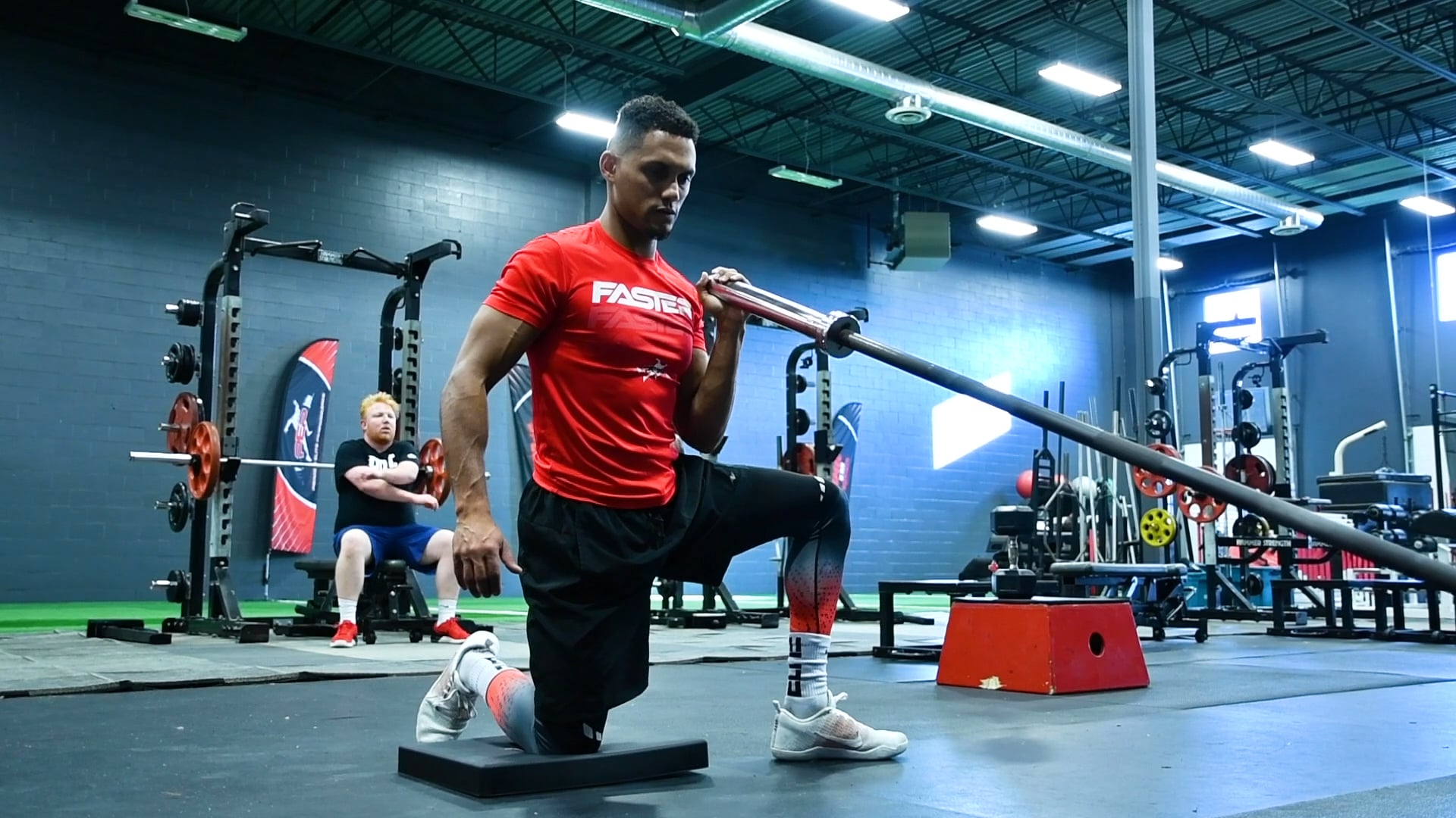Kneeling Barbell Lateral Lunge Overhead Hip Opener on Vimeo