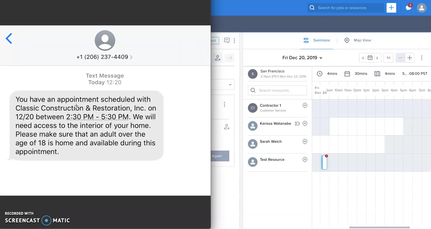 SMS to Customer (Initial Dispatch) on Vimeo