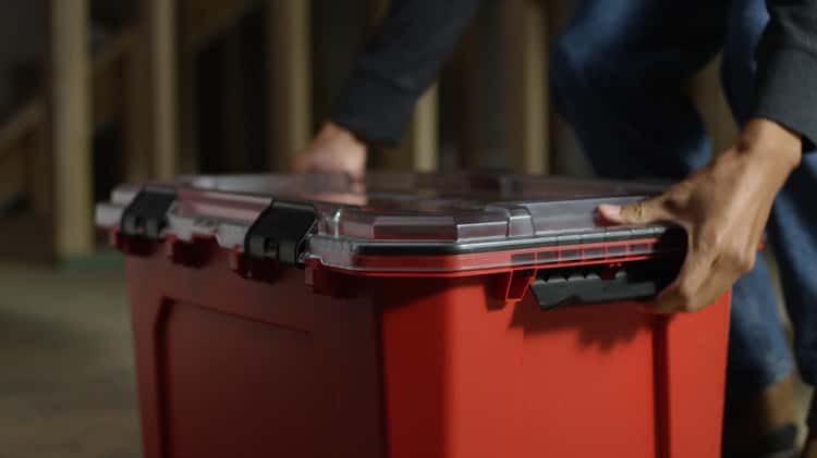 This Husky 25 Gal. heavy duty stackable storage tote is designed