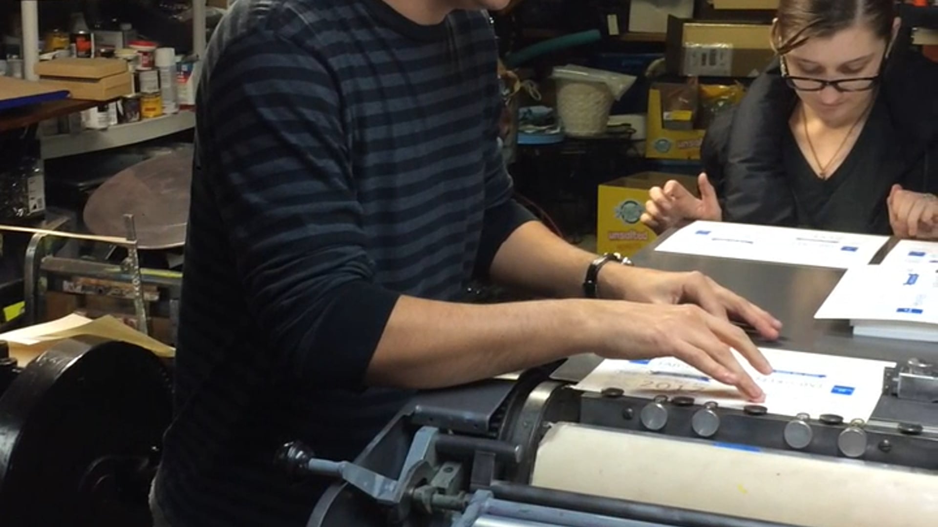 Michelle and Derek print on the Vandercook