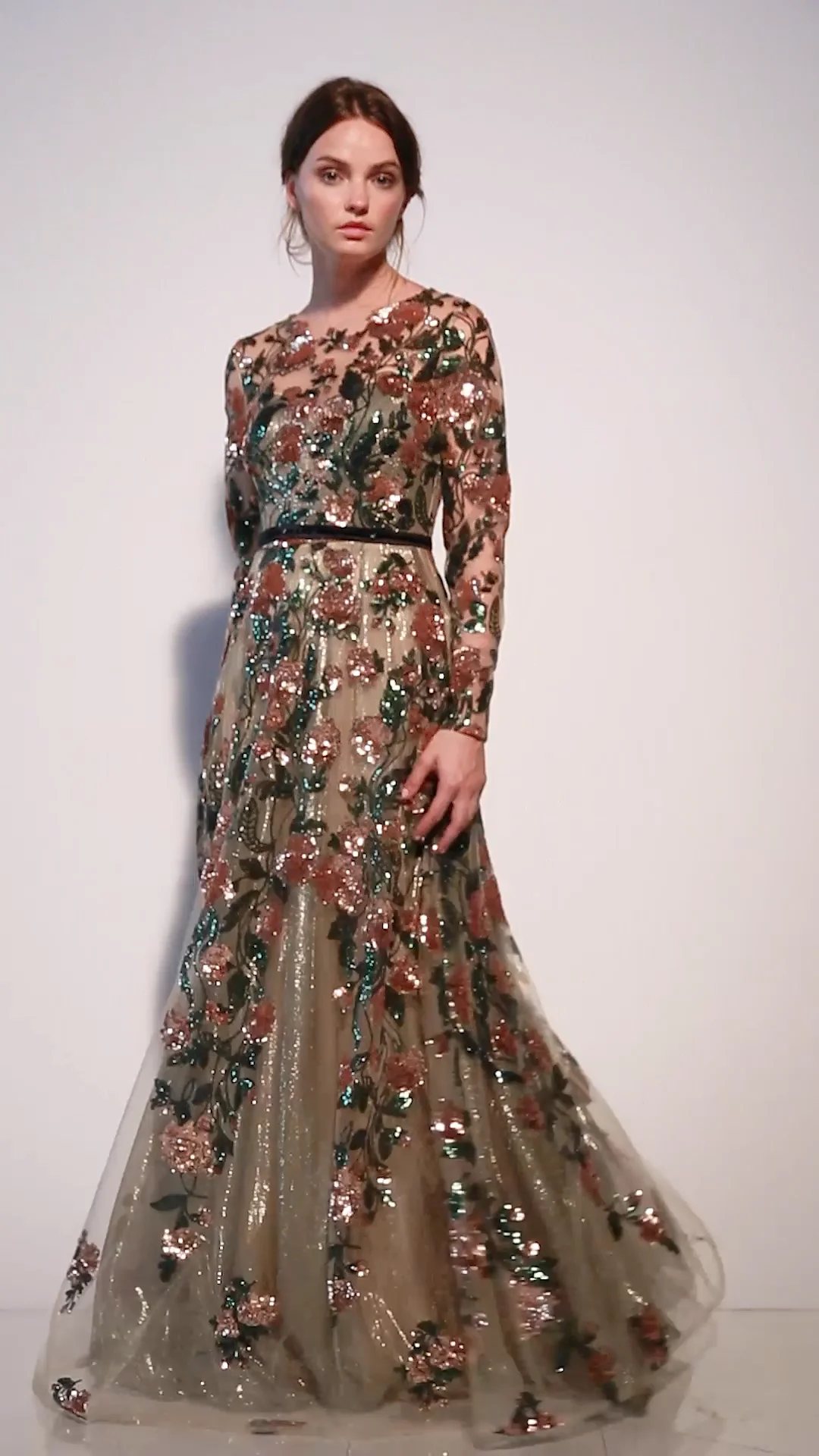 【美品】2022年 アディアム Walnut Bouquet Dress S 紺 Andrea and Leo A0926 Savannah Floral Sequin Long Sleeve