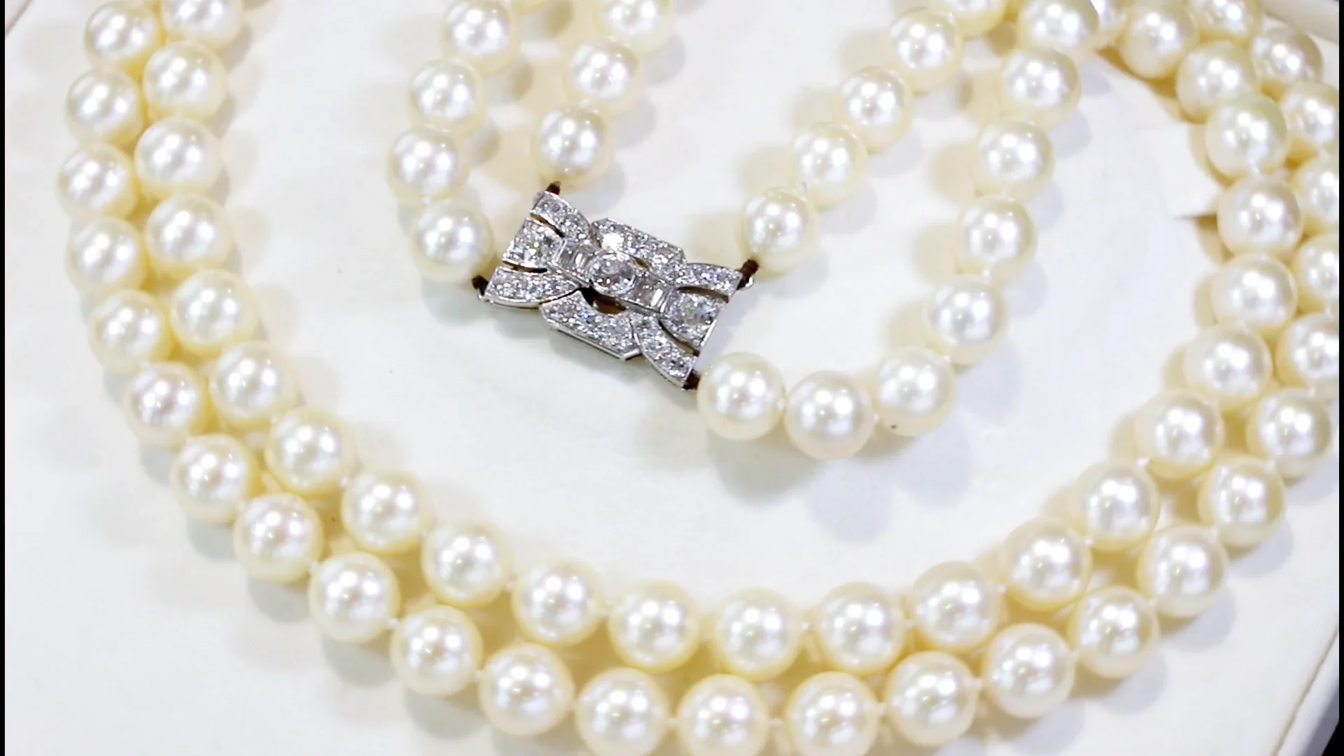 Double Strand Pearl Necklace with Diamond Clasp in 1 #514422