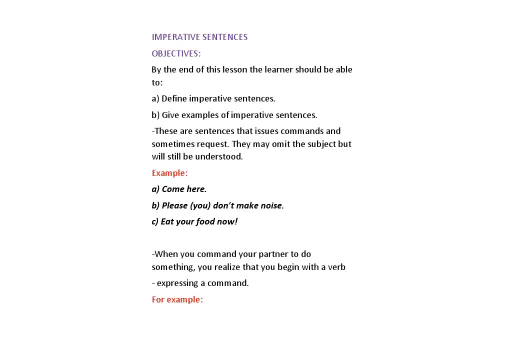Lesson on imperative sentences