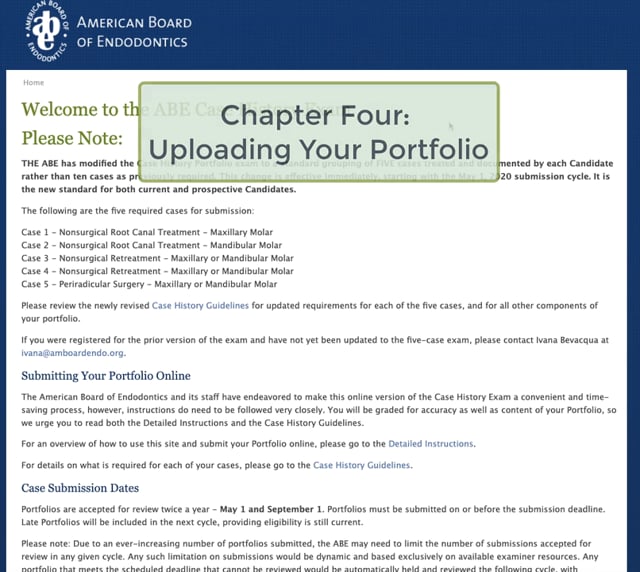 D.  Chapter Four - Uploading Your Case History Portfolio