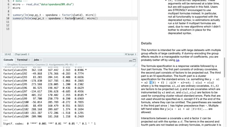 Regression results of the fixed effect model with cluster standard