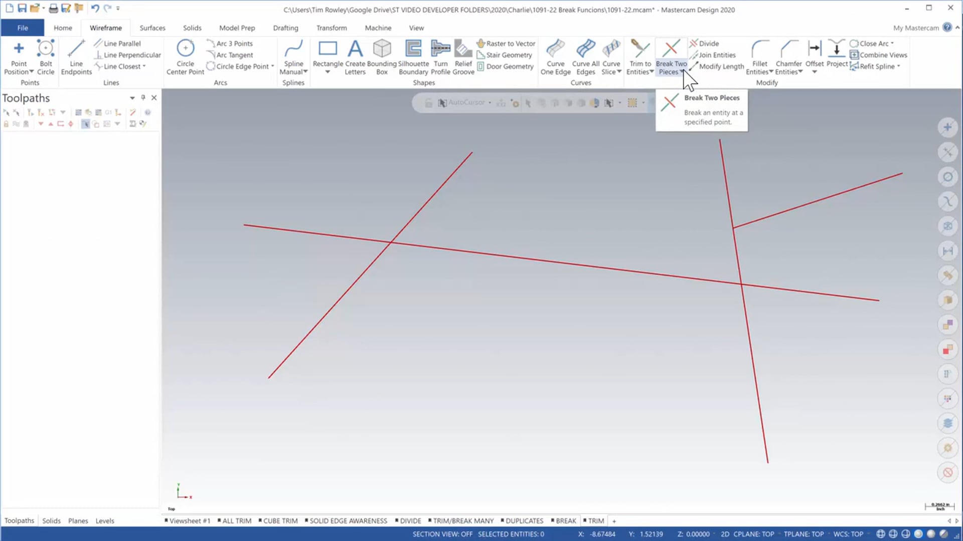 Trim, Break and Extend Wireframe