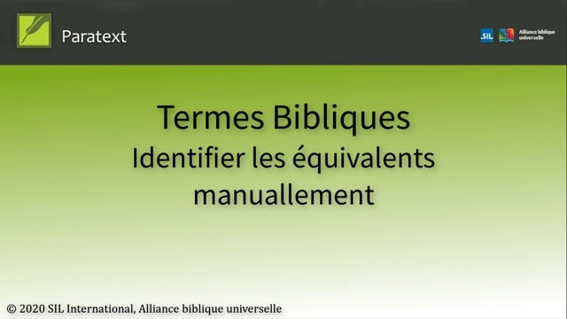 Termes Bibliques - Identifier les équivalents manuallement P8TC 2.4.2
