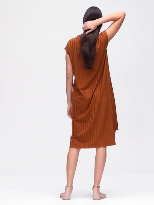 Wide Rib Stretch V-Neck Dress