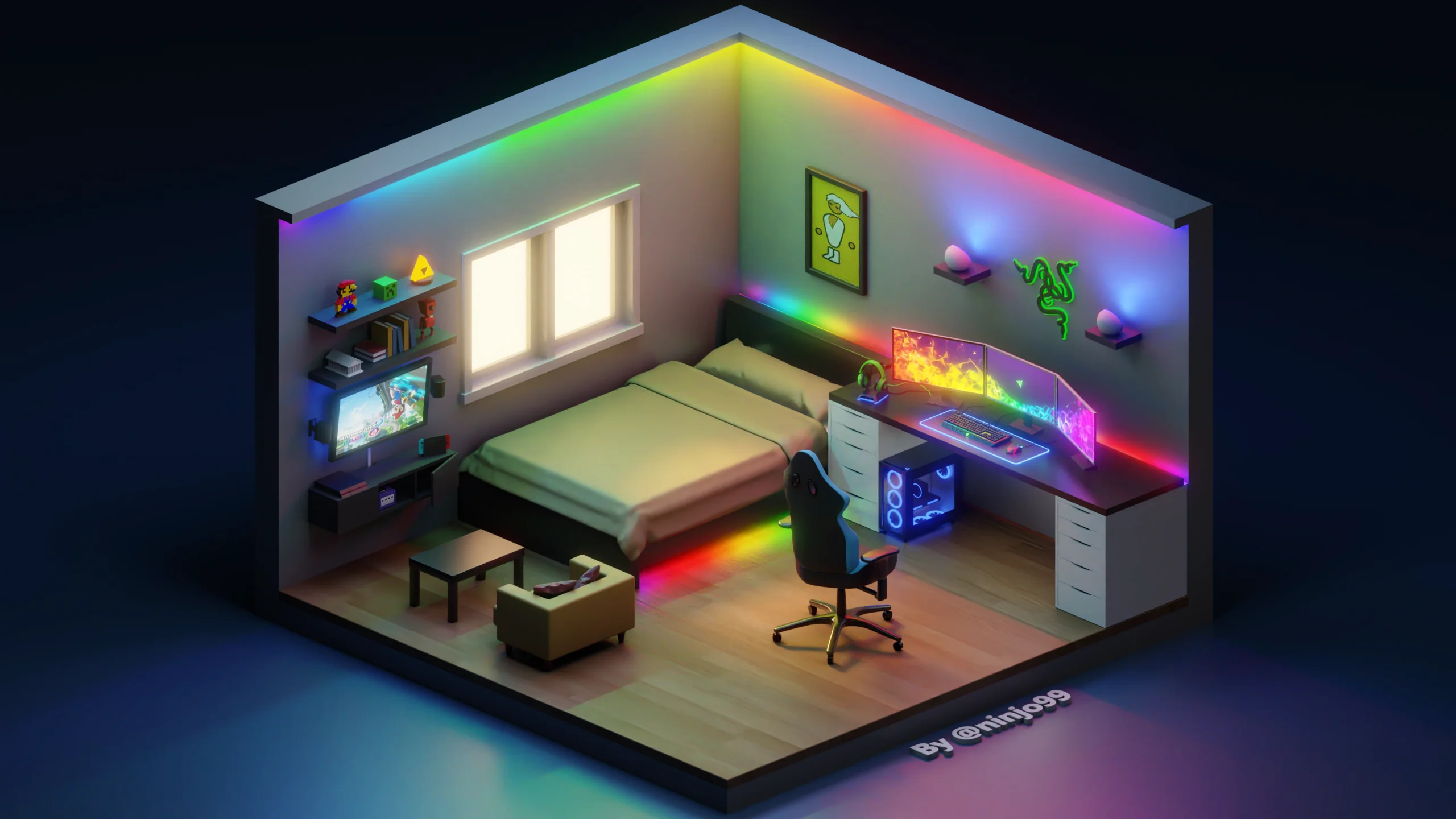 3D Gaming Isometric Room (Razer themed) on Vimeo