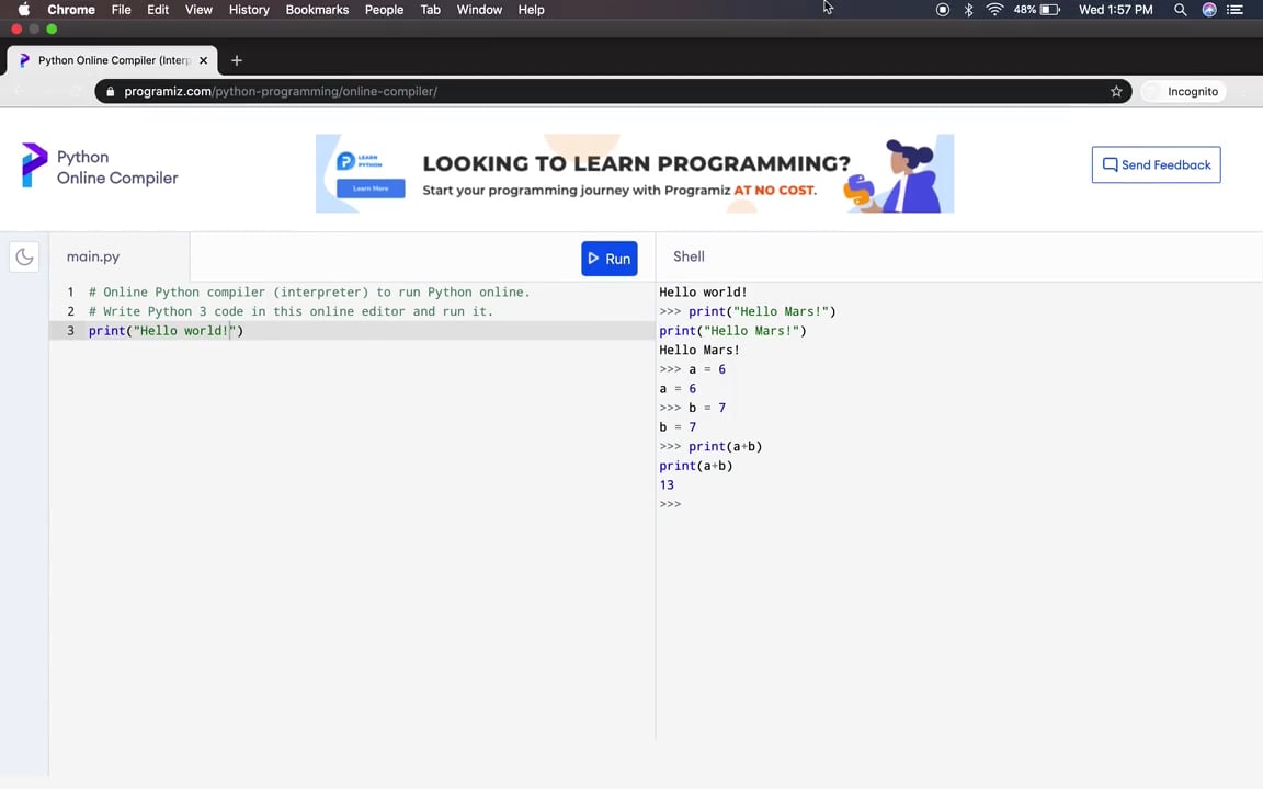 Online Python Compiler Programiz on Vimeo