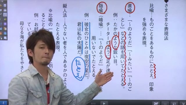 さまざまな表現技法 第2回 比喩 直喩 隠喩 擬人法 の授業動画 国語 アオイゼミ
