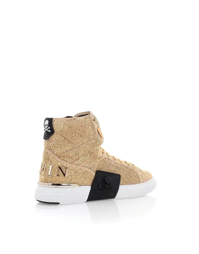 HI-TOP SNEAKERS MONEY KICK$ SUEDE GOLD SKULL