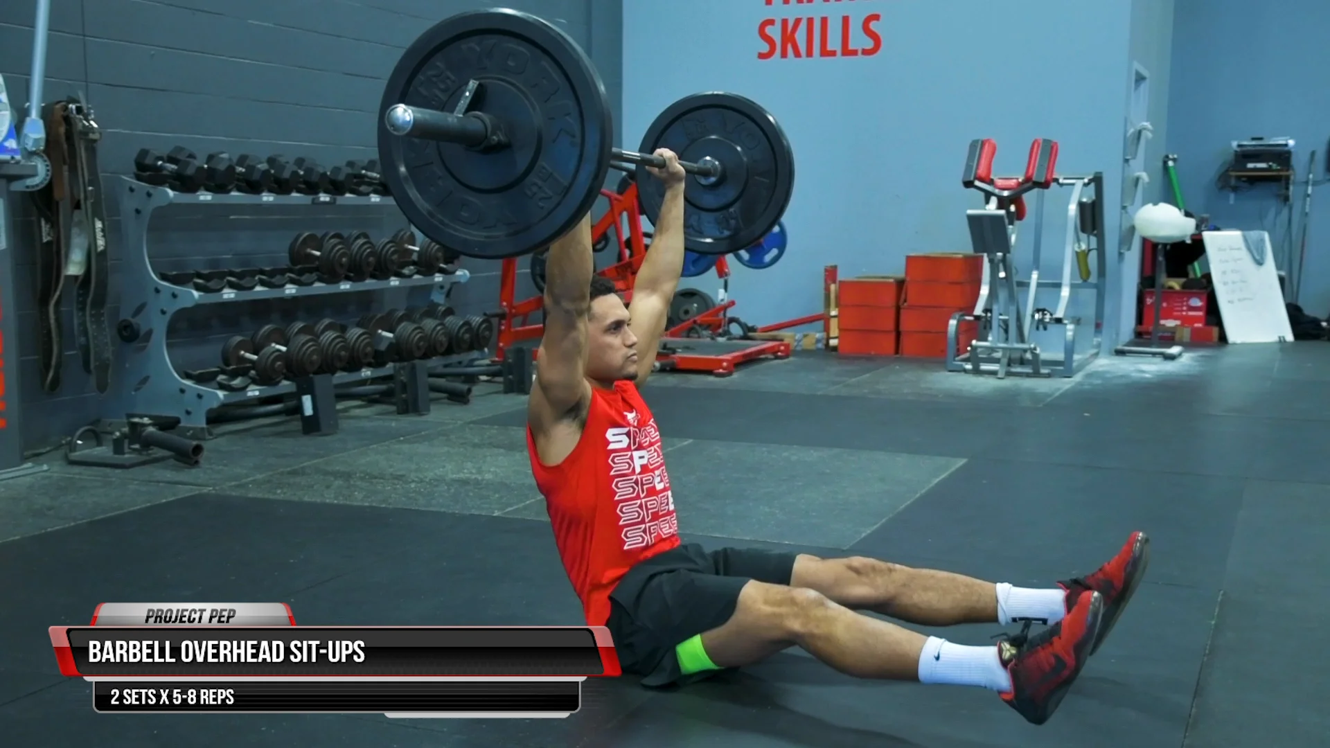 Barbell Overhead Sit Ups