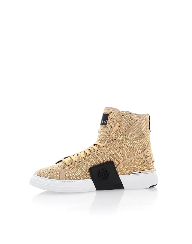 HI TOP SNEAKERS MONEY KICK SUEDE GOLD SKULL