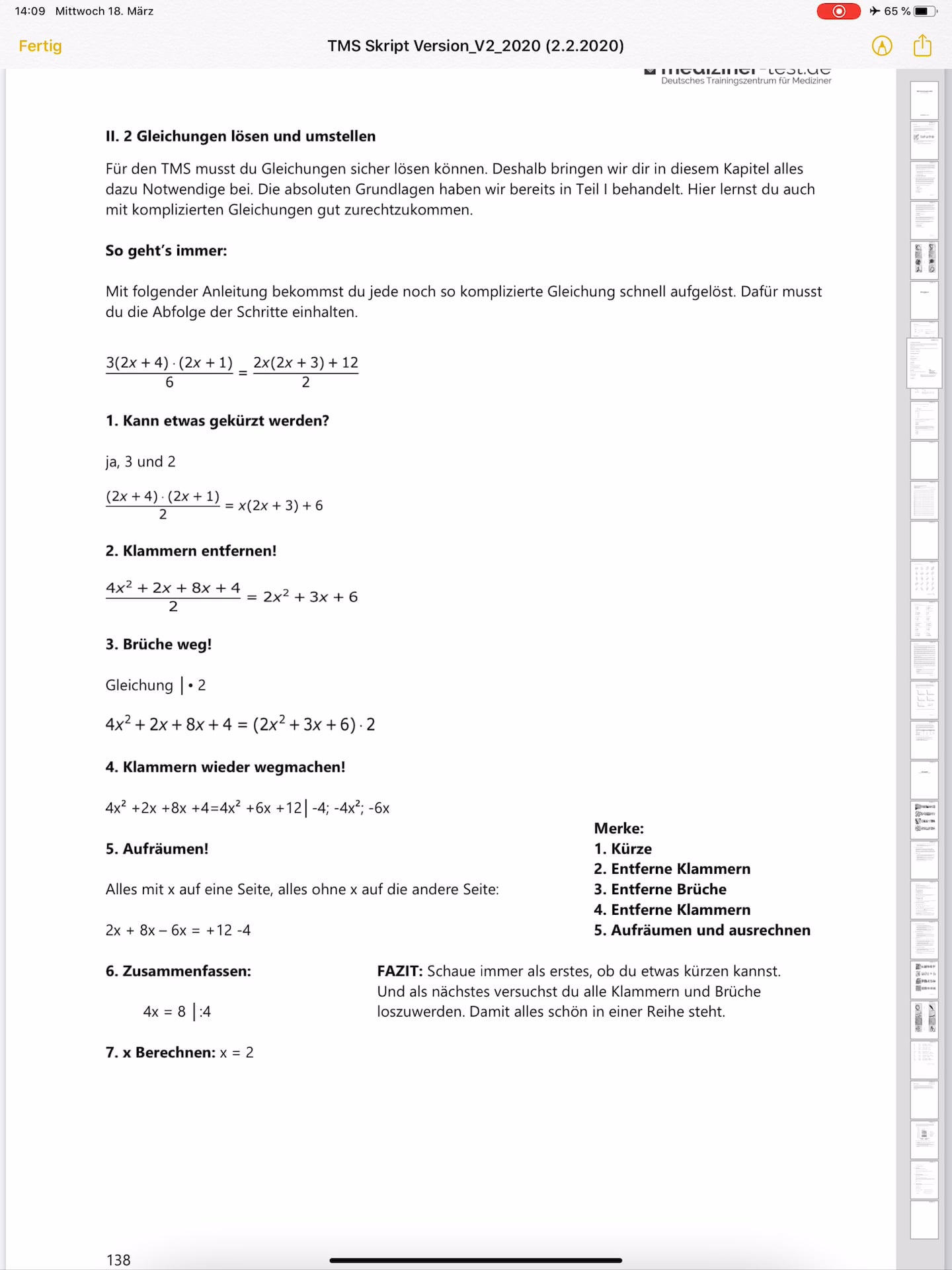 II.2 Quantitative und formale Probleme Wichtige Grundlagen für den TMS_Gleichungen lösen und