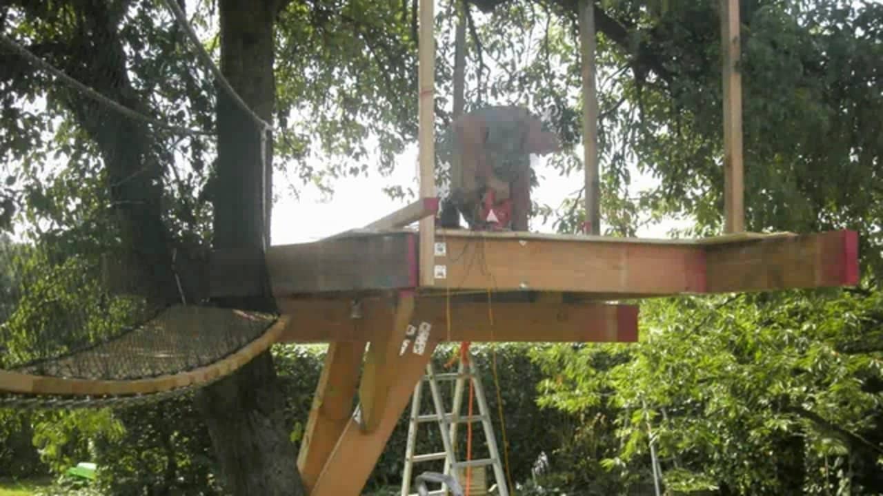 Building a Treehouse with rope bridge for the kids ... on Vimeo
