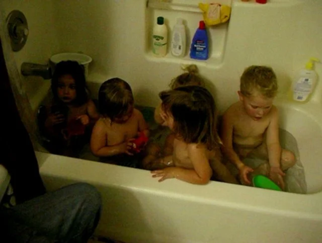 Ruby and her friends in the bath  