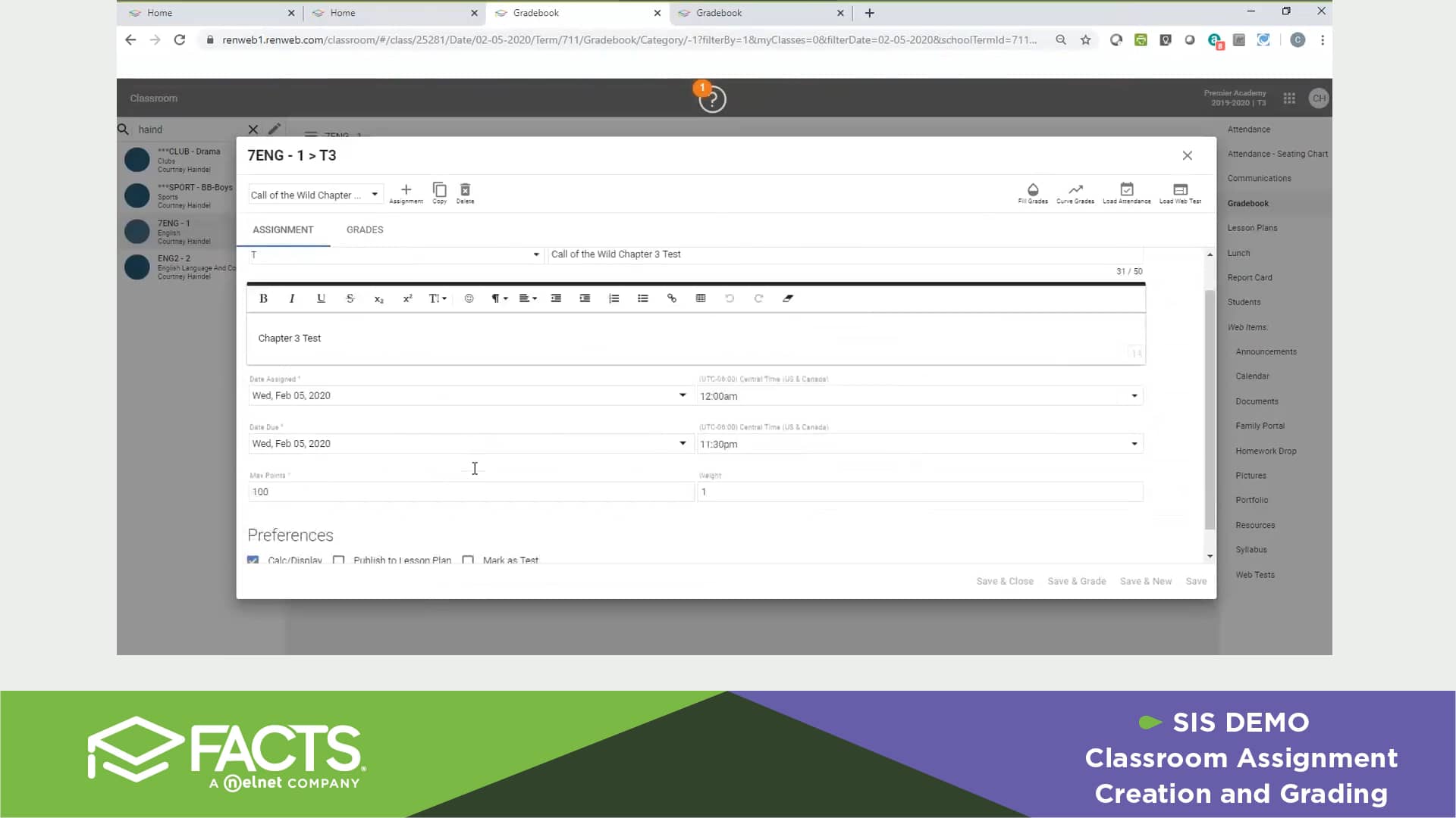 FACTS SIS Classroom Assignment Creation and Grading Demo on Vimeo