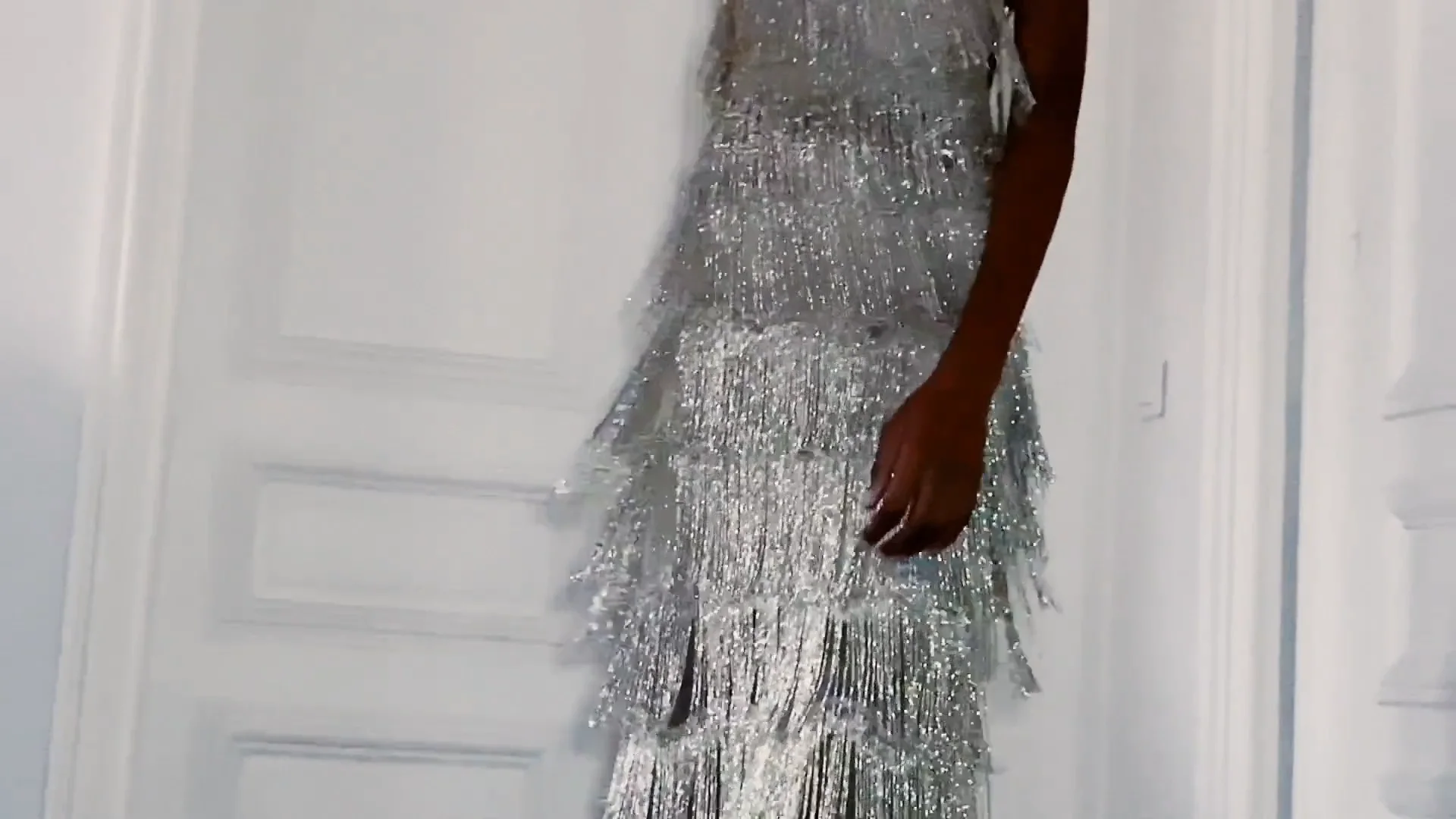 PLATINUM METAL BRAID FRINGE DRESS — CUCCULELLI SHAHEEN