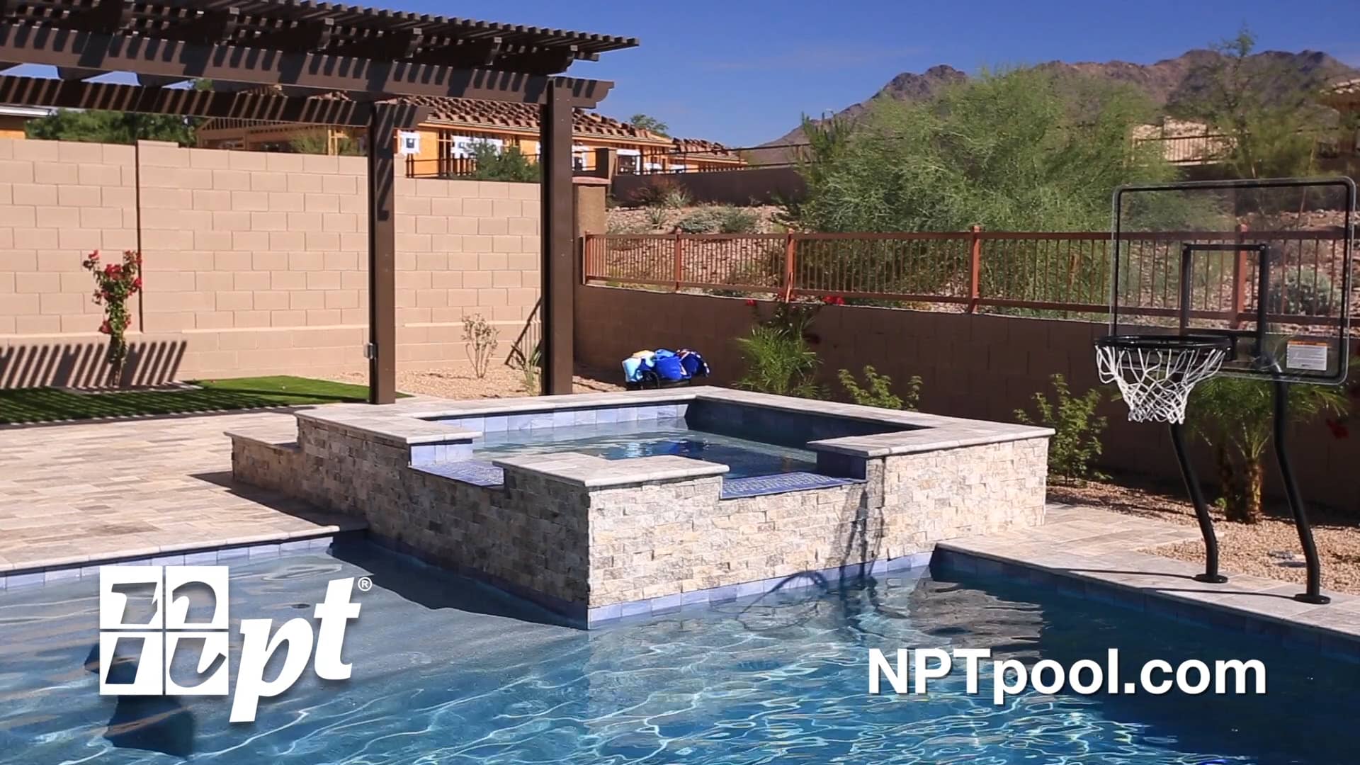 StoneScapes Aqua Blue Mini Pebble with NPT Waterfall Angel Tile and Scuppers in Scottsdale, AZ