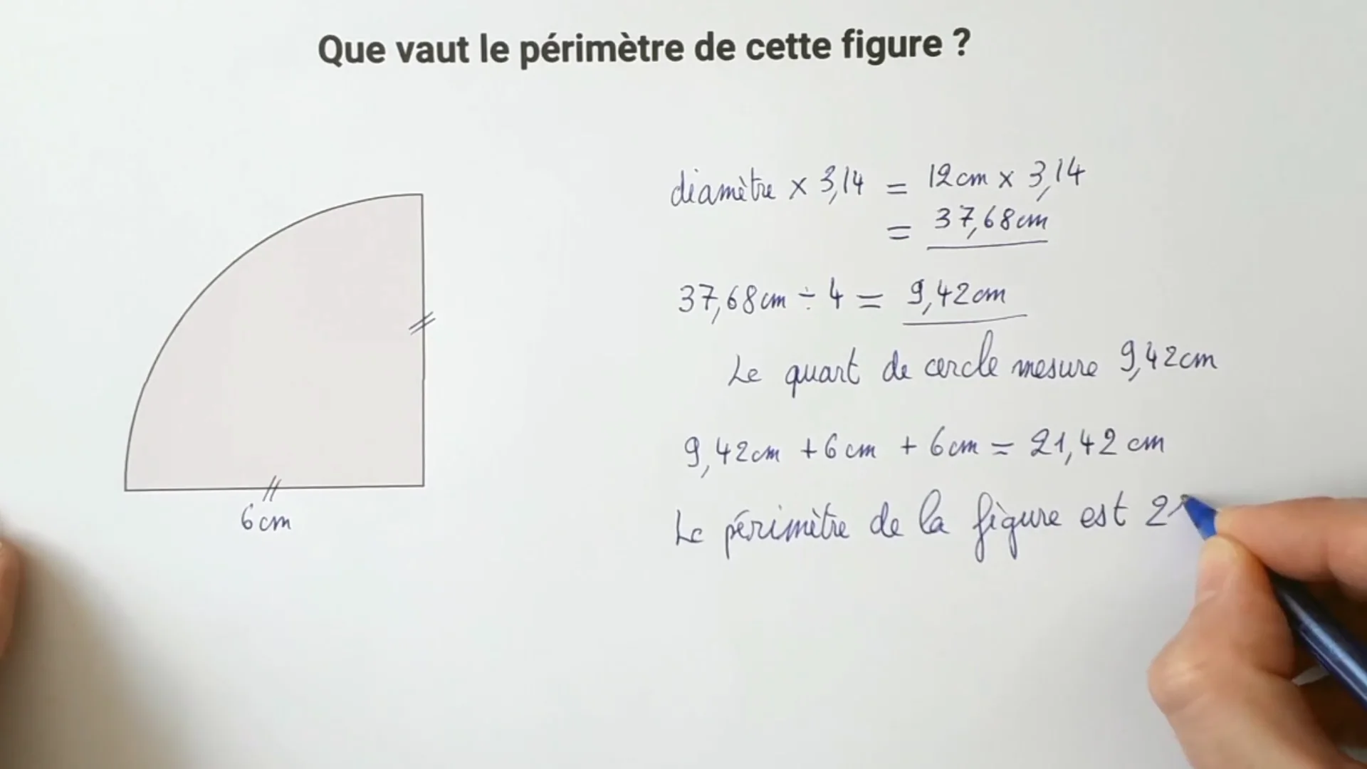 Comment Calculer L aire D un Demi cercle 6EME - EXEMPLE Périmètre d'un quart de Disque on Vimeo