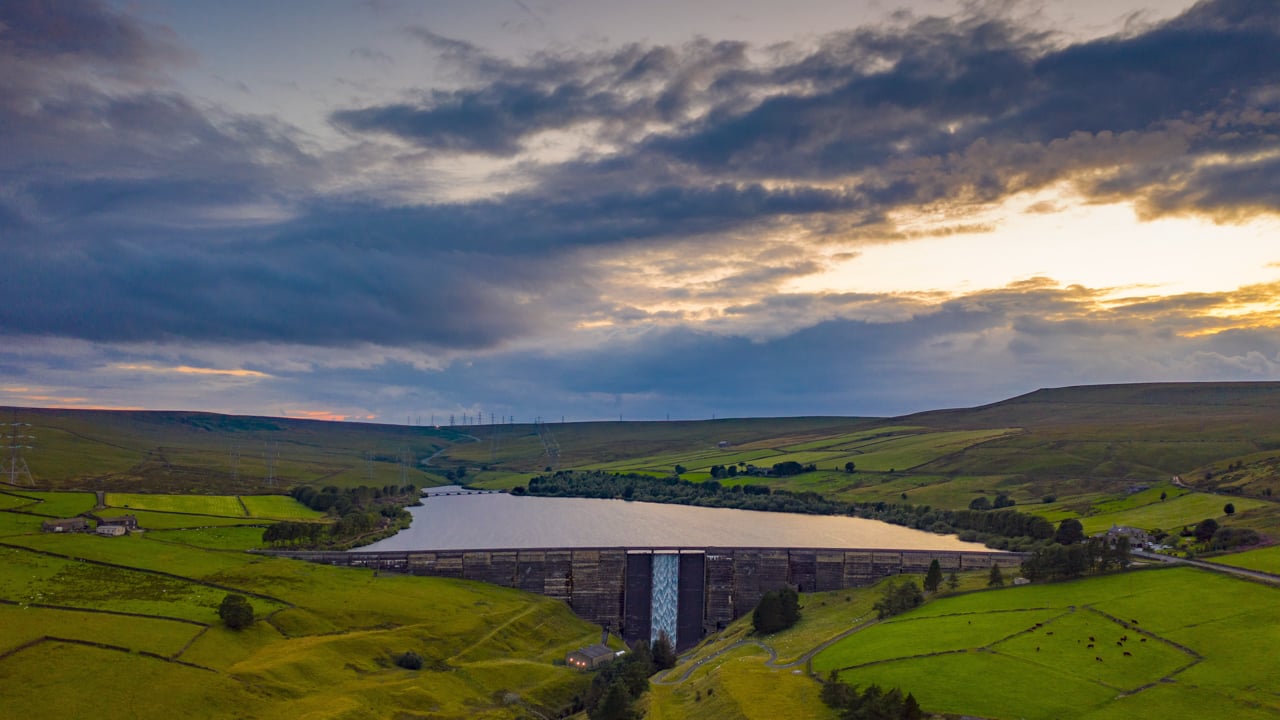 4K drone hyperlapse of a reservoir