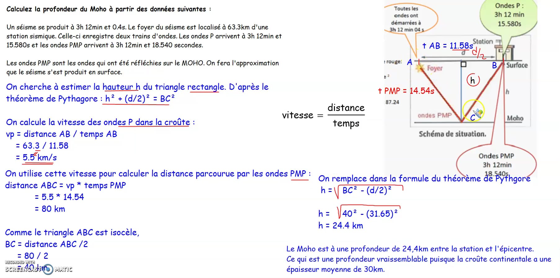 SVT 1e Spé - Géol 4/6 : exercice : calcul de la profondeur du Moho on Vimeo