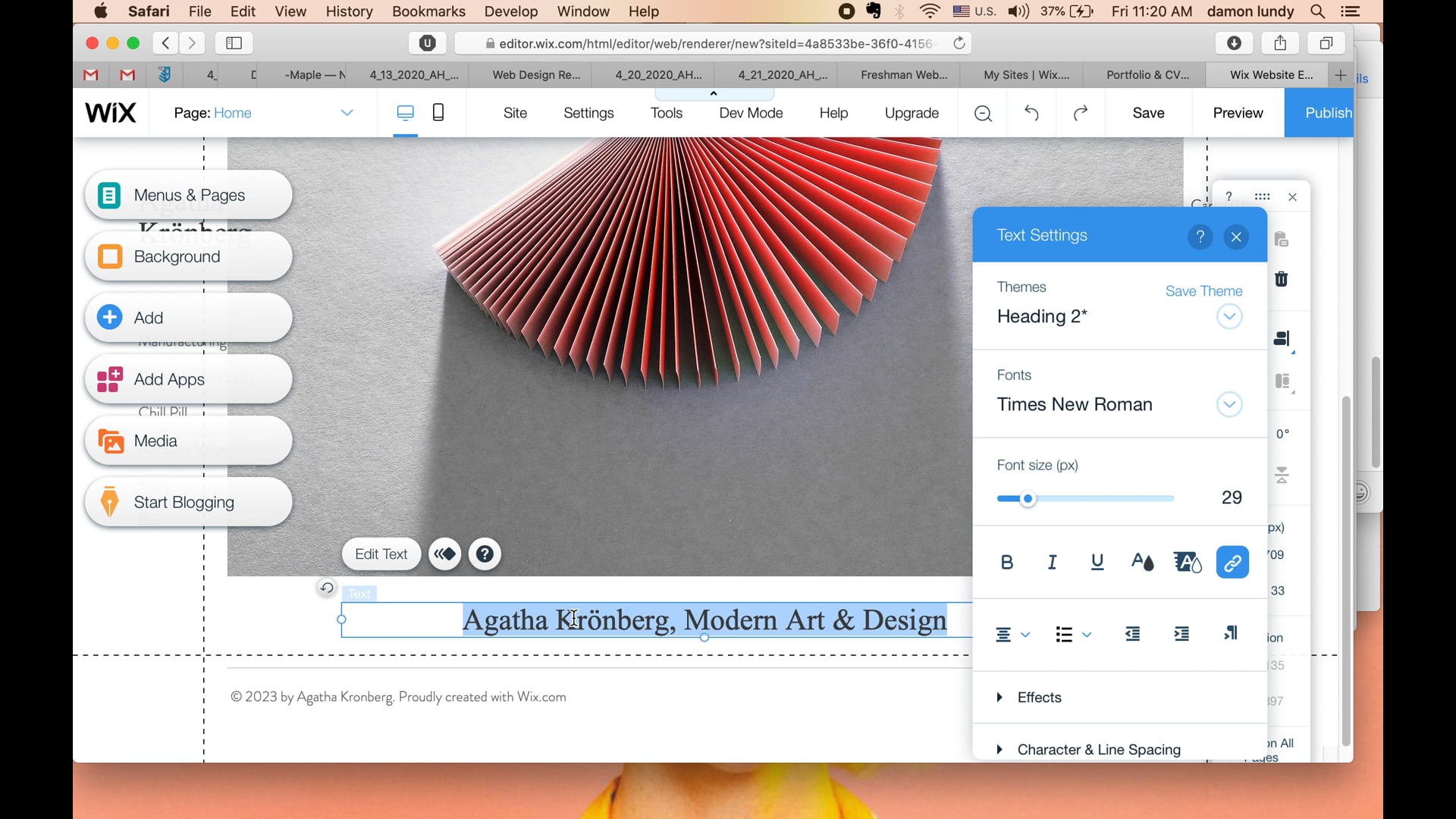 signing up and picking a Wix site