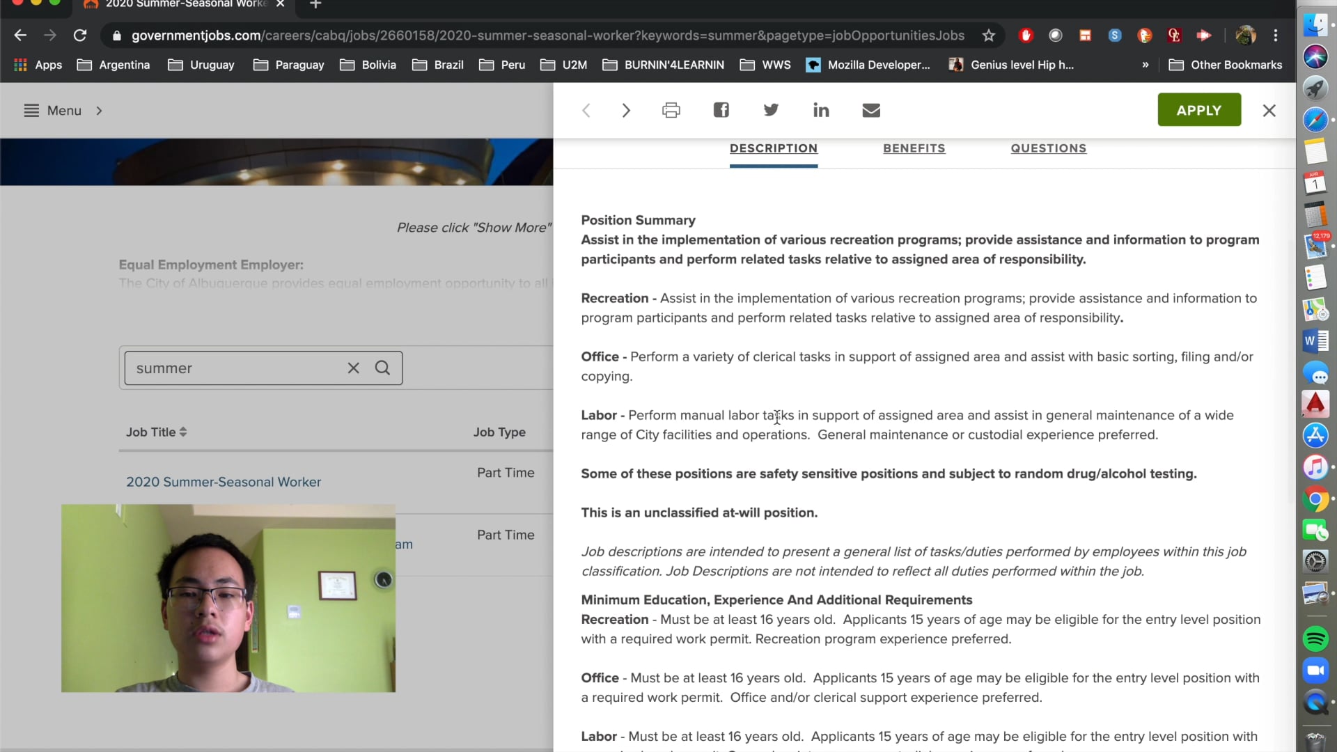 City of Albuquerque Summer Job Application Walkthrough (English Version)