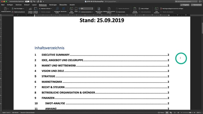Inhaltsverzeichnis und Seitenzahlen einfügen