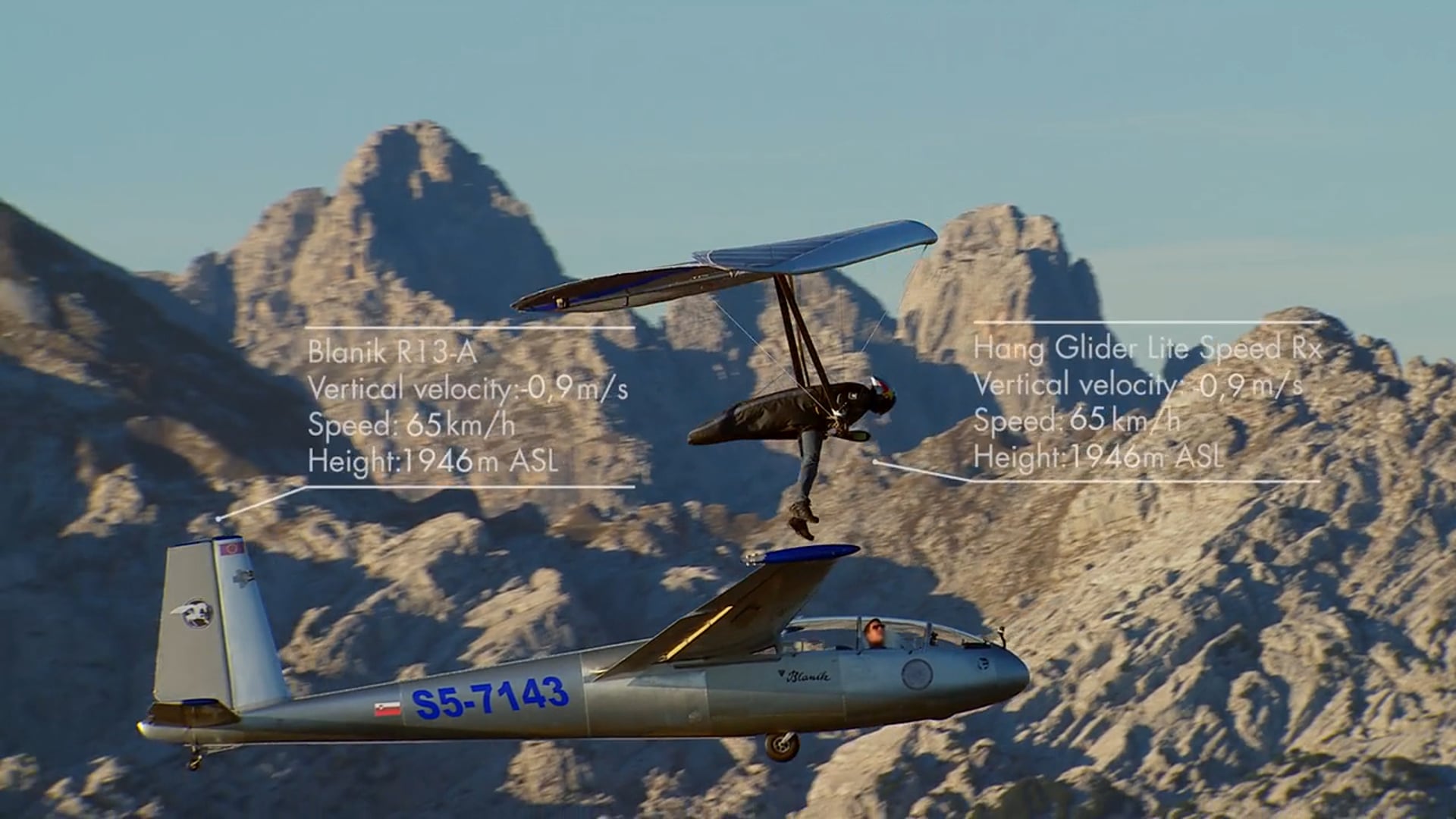 Hang Glider Touches Down on Sail Plane