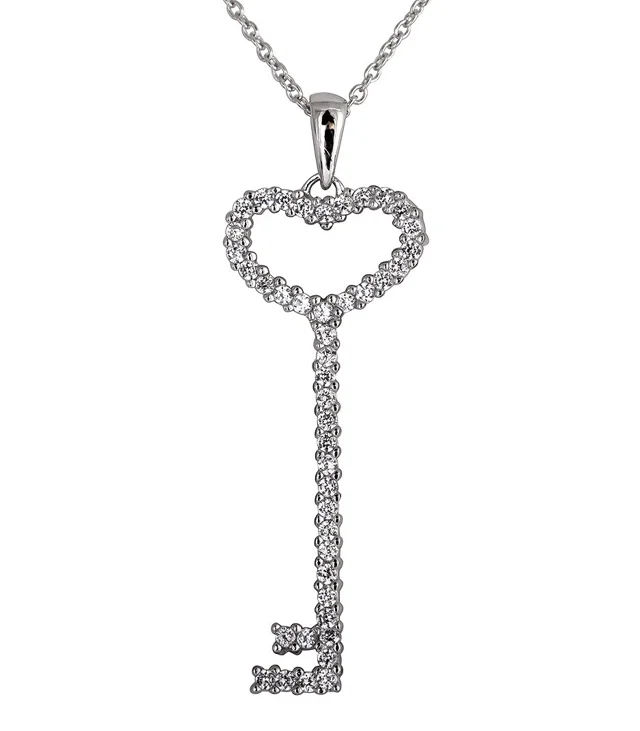 Silver Signity CZ Heart Key Necklace