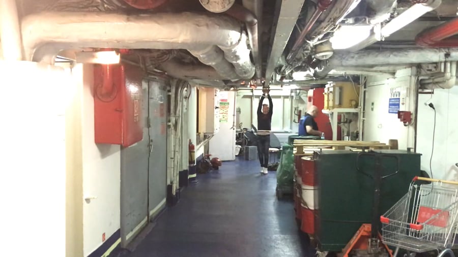 Dont try this at home! bottom floor of the ship - just having fun