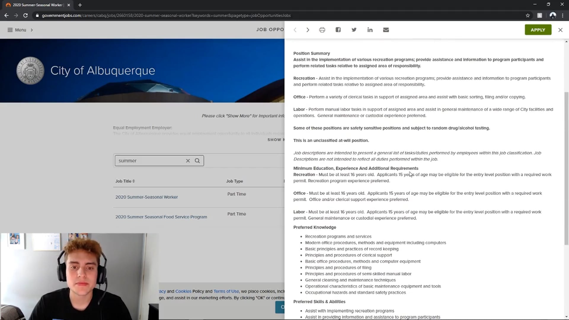 Video de solicitud de trabajo de verano de la ciudad de ABQ - Español