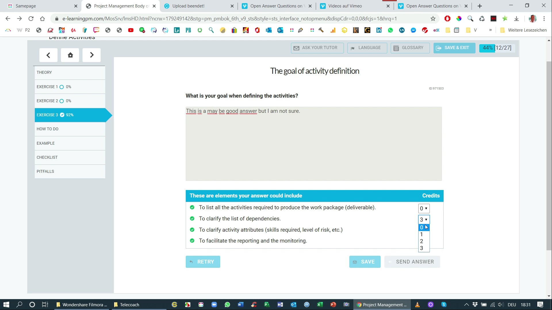 Answering questions with open answer on Vimeo