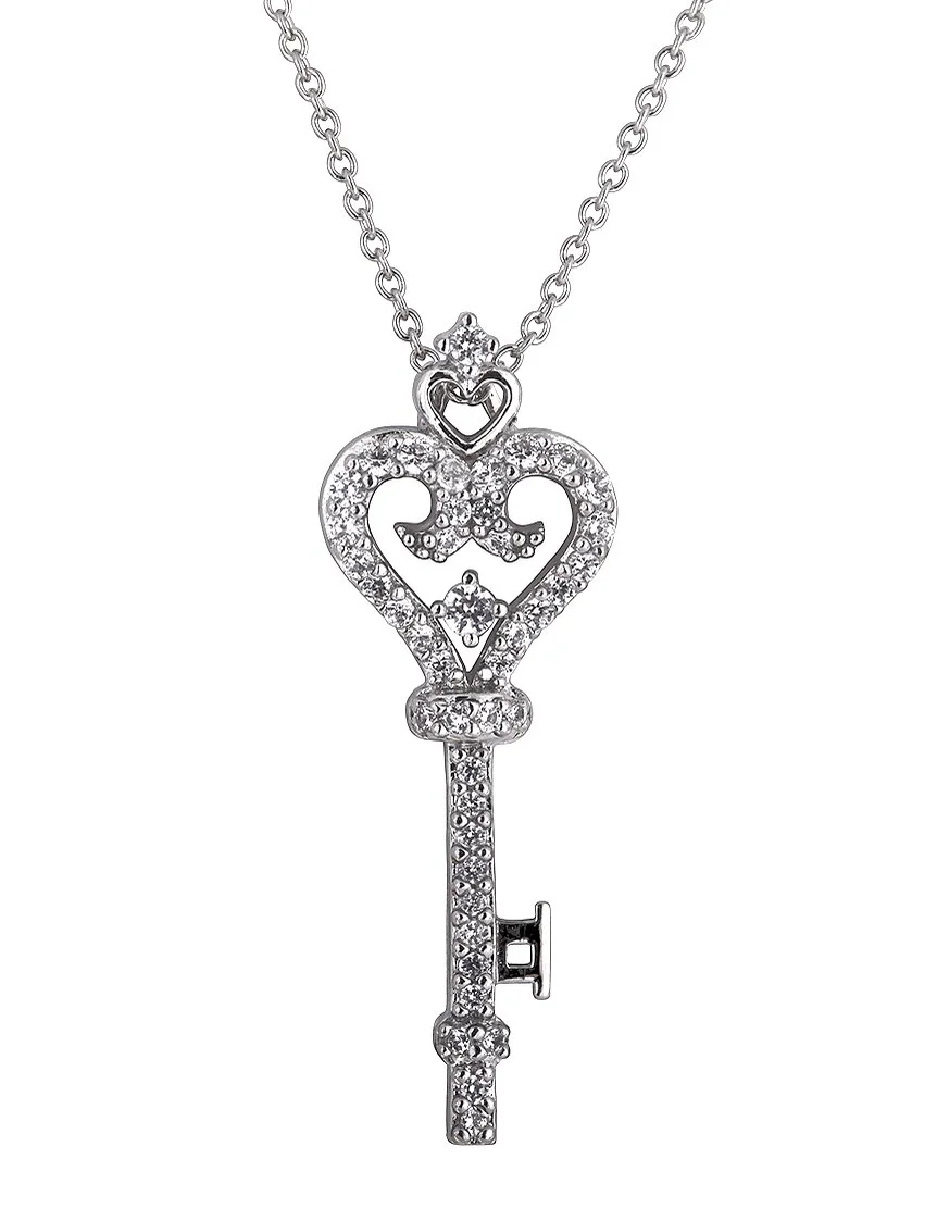 Silver key necklace sales