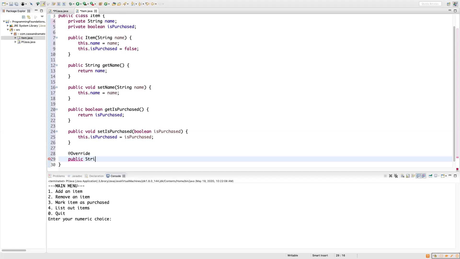 Programming Foundations Java - Lesson 10 - Final on Vimeo