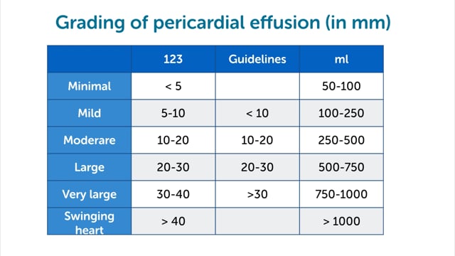 How can I judge the size of a pericardial effusion?