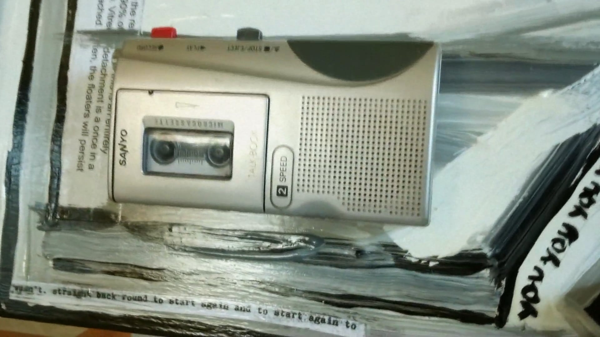 Dual tape intersection feline proximity sound painting nearly black and white