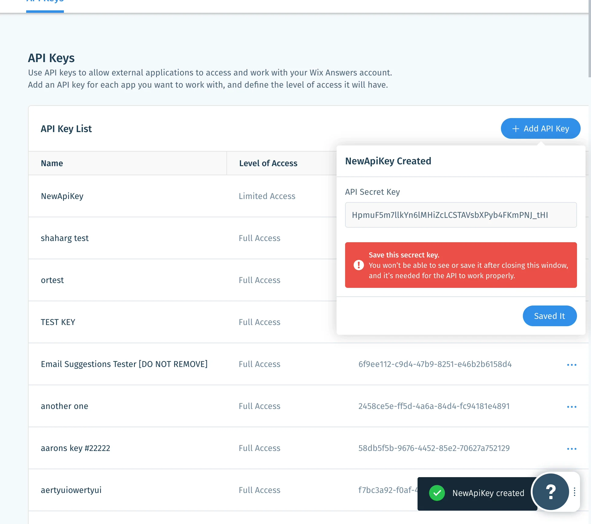 New API keys settings on Vimeo