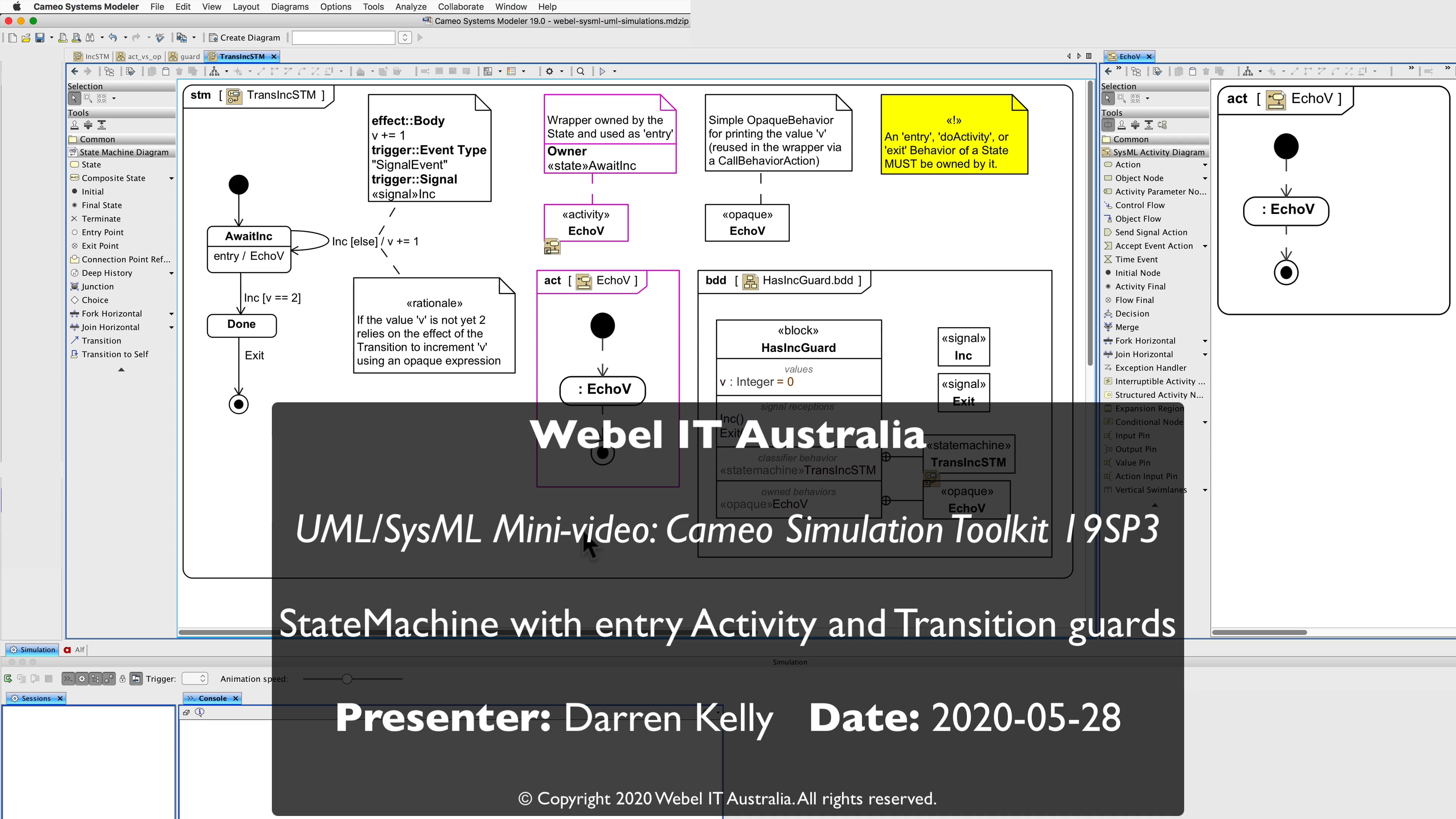 Mini tutorial UML/SysML Cameo Simulation Toolkit StateMachine with