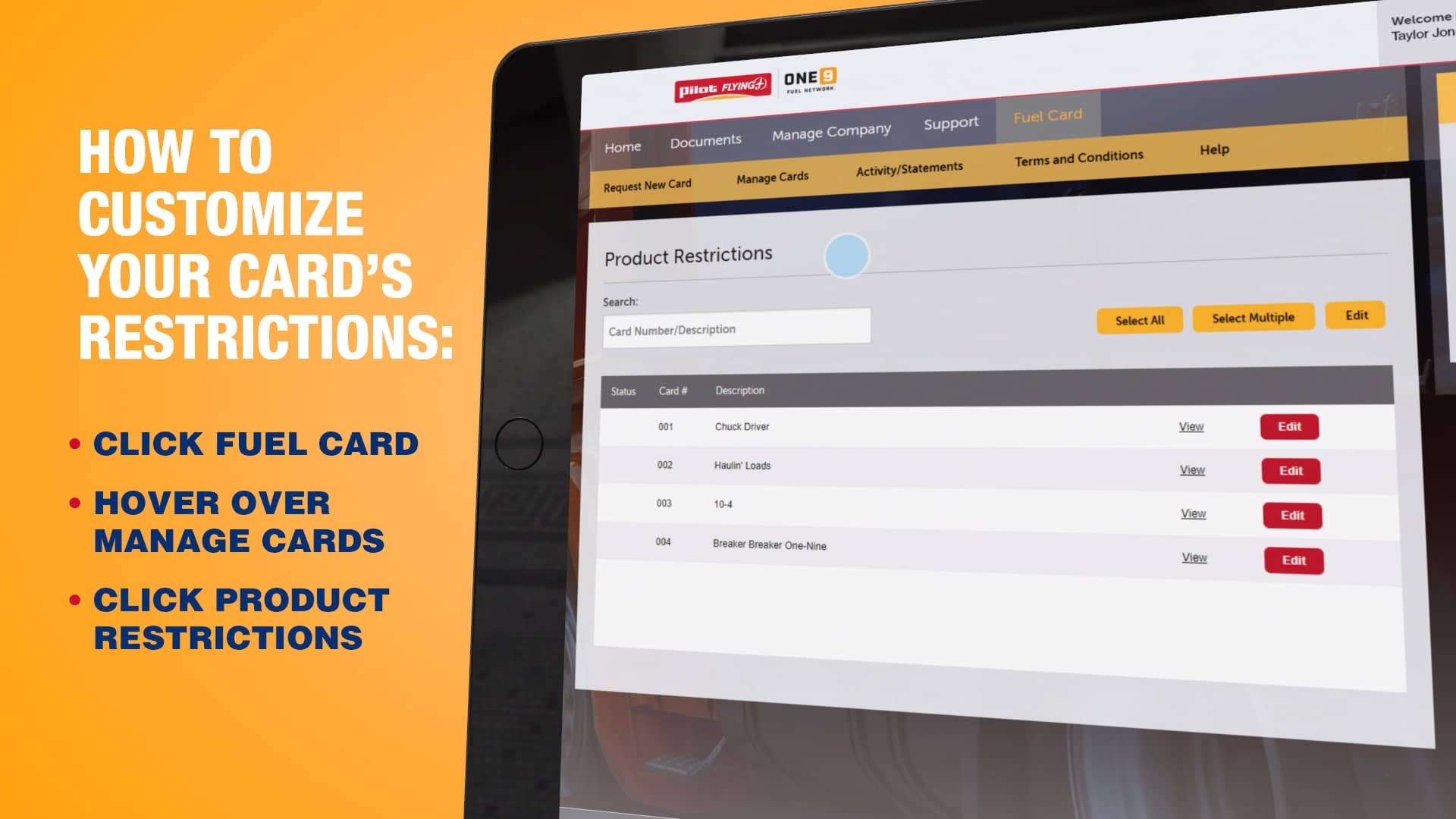 Fuel Card Management How To Edit Product Restrictions on Vimeo