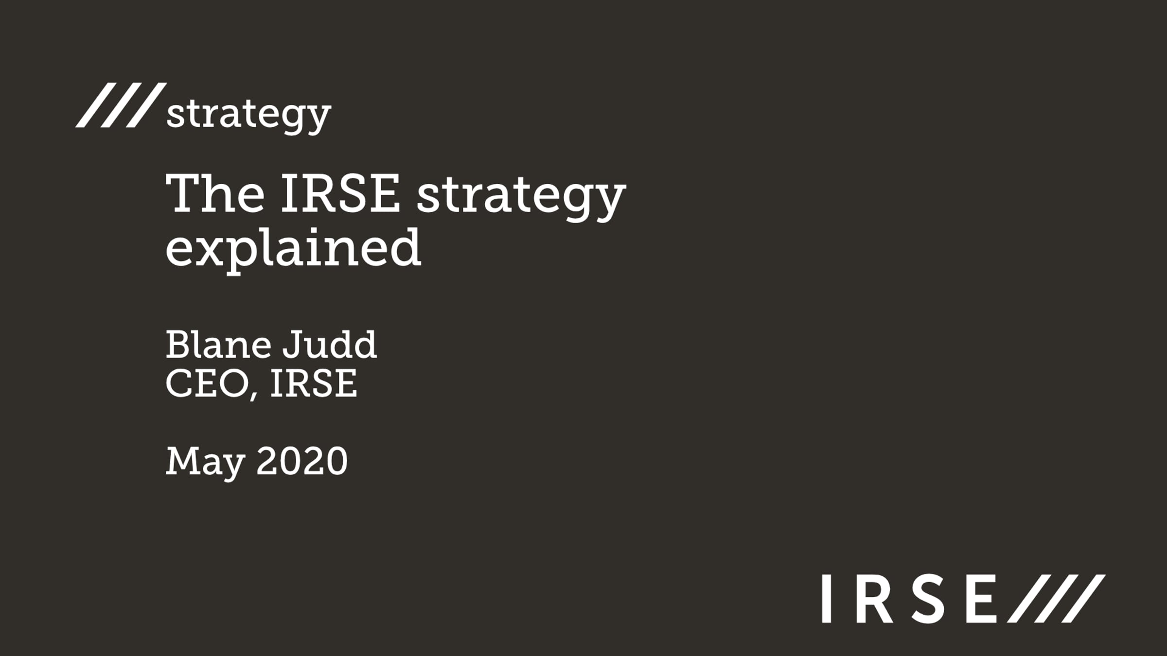 The IRSE Strategy explained | Videos & Movies on Vimeo
