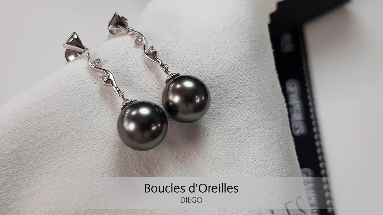Orecchini Diego I Pendant Perle di Tahiti Oro Bianco 10/10.5mm I Gemperles